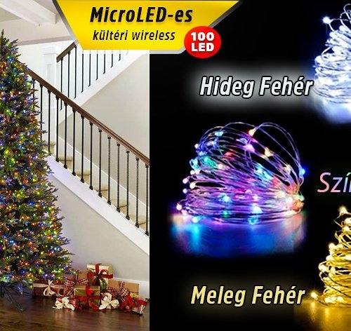 5m-es Micro LED-es elemes fényfűzér (Színes)