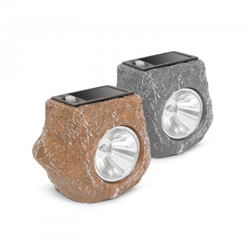 LED-es kültéri szolárlámpa - &#34;szürke kő&#34; - hidegfehér - 80 x 56 x 70 mm