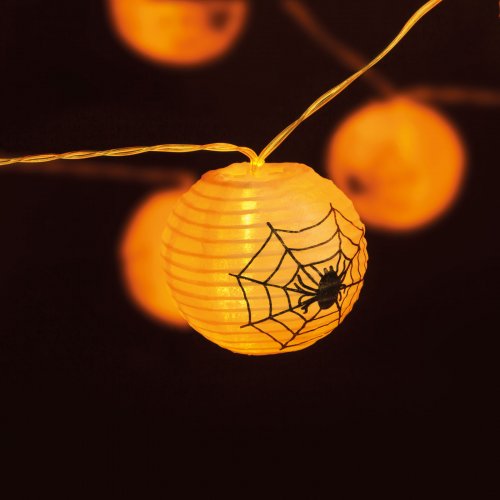 Halloween-i lampion fényfüzér - pókos, fehér - 7,5 x 165 cm - 2 x AA elemes