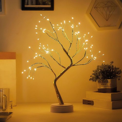 LED-es asztali fa dekoráció - melegfehér - érintőgombos, elemes