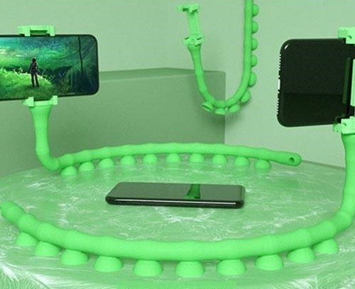 Tapadókorongos, flexibilis kukac telefontartó Zöld