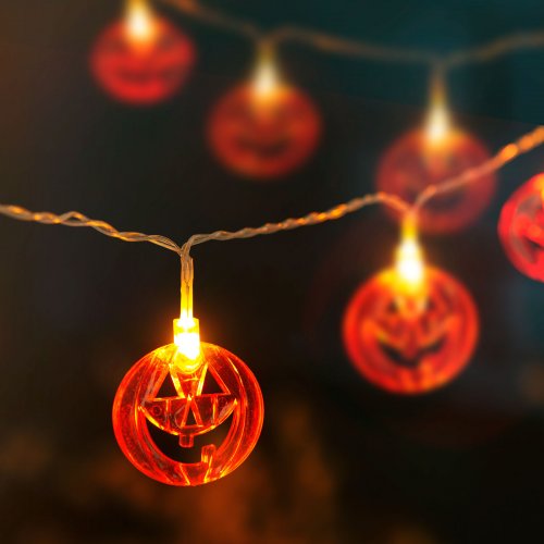 Halloween-i LED-es fényfüzér - tök - 10 LED - 2 x AA - 1,35 m