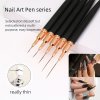5 db Fekete Nail Art Ecsetek A Részletekért, Long Nail Art Line Ecsetek Manikűrzselé Finom Mintákhoz