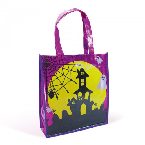 Halloween-i ajándéktáska - kastély - 30 x 33 cm - lila