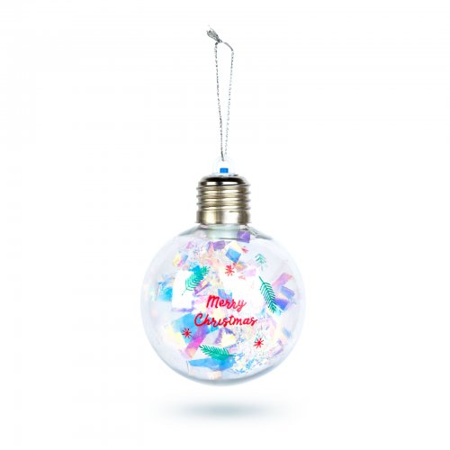 Karácsonyi LED-es gömb - RGB LED - átlátszó - műanyag - 8 cm - 3 x LR44