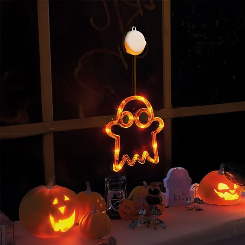 Halloween-i világító dekoráció - szellem - tapadókorongos - 12 LED - 20 x 18,5 cm - 3 x AAA