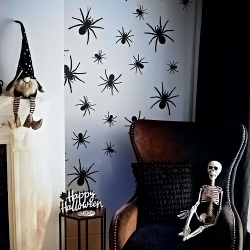 Halloween-i dekoráció - pók szett - öntapadós - fekete - 30 db / csomag