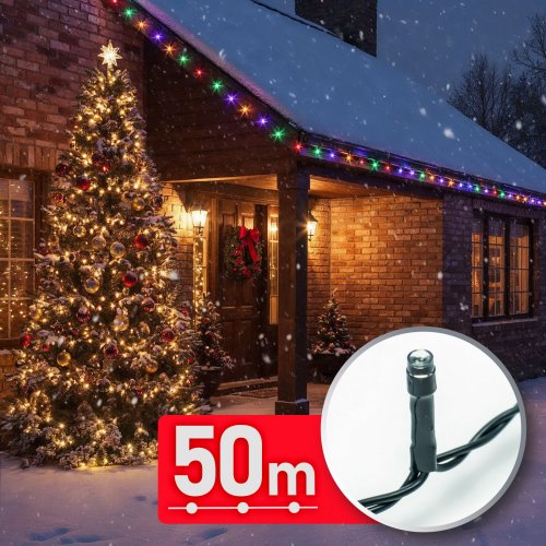 Fényfüzér - 50 m - színes - 1000 LED - 220-240V - 9W - zöld kábel
