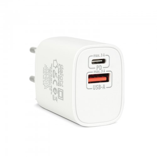 Hálózati Adapter USB + Type-C PD20W gyorstöltéssel - fehér