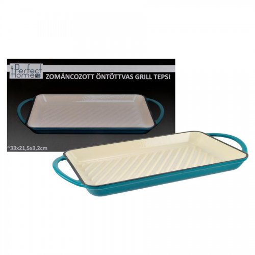 Zománcozott Öntöttvas grill tepsi 33*21,5 cm türkizkék