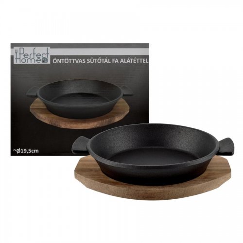 Öntöttvas kerek sütőtál fa alátéttel