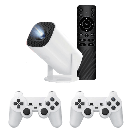 Androidos videó projektor és játékkonzol, 2 db játék kontrollerrel és távirányítóval (Csomagolássérült)
