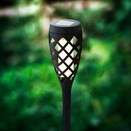 LED-es szolár lámpa - leszúrható - lángeffekt - 12 sárga LED - műanyag - fekete - 60 x 420 mm