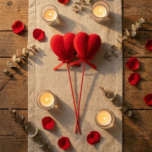 Leszúrható szív szett - piros plüss, habszivacs - 28 cm - 2 db / csomag