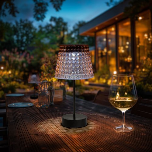 Szolár asztali lámpa - rózsaszín - hidegfehér LED - műanyag - 26 x 12 cm
