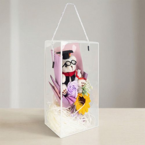 Műnövény dekoráció - napraforgó, macival - 14 x 10,5 x 26 cm