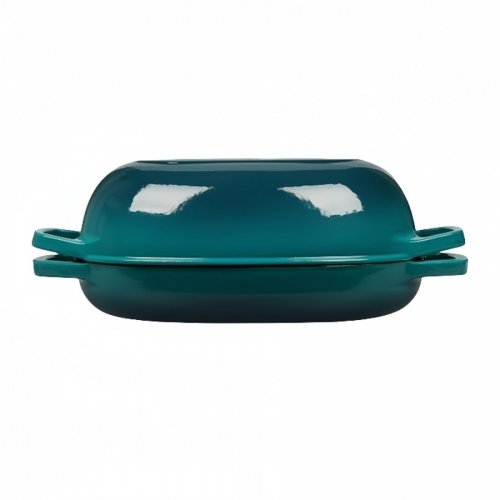 Zománcozott öntöttvas kacsasütő / kenyérsütő kúpos türkizkék