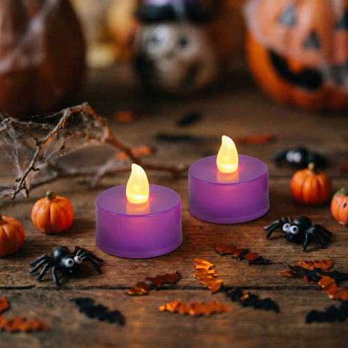 Halloween-i világító dekoráció - LED-es teamécses - lila - 2 db / csomag