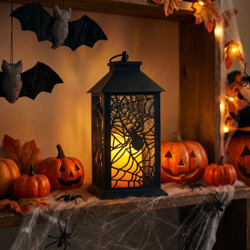 Halloween-i pislákoló lámpás - pók - elemes - fekete - 30 x 14 cm