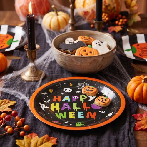 Halloween-i papírtányér - "Happy Halloween" - kerek - 23 cm - 8 db / csomag