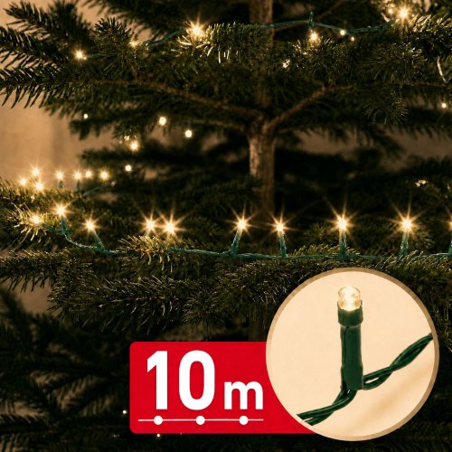 Fényfüzér - 10 m - melegfehér - 200 LED - 100-240V - 6W - zöld kábel
