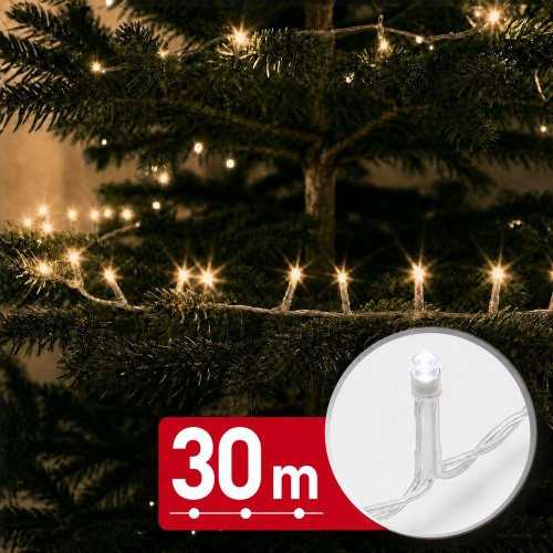 Fényfüzér - 30 m - melegfehér - 600 LED - 220-240V - 6W - átlátszó kábel