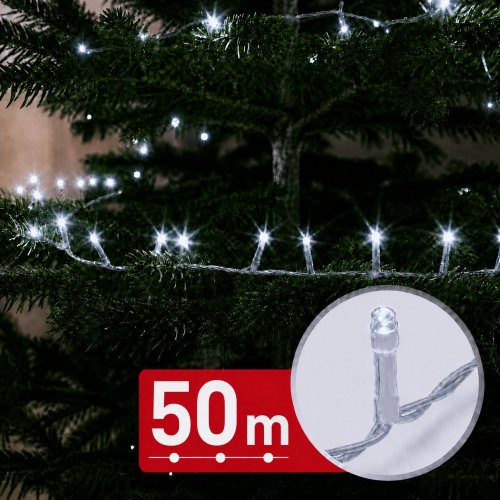Fényfüzér - 50 m - hidegfehér - 1000 LED - 220-240V - 9W - átlátszó kábel