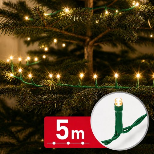 Fényfüzér - 5 m - melegfehér - 100 LED - 100-240V - 6W - zöld kábel