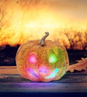 Halloween-i RGB LED dekor - habszivacs tök - narancssárga - 11 cm