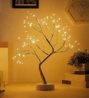 LED-es asztali fa dekoráció - melegfehér - érintőgombos, elemes
