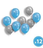 Lufi szett - kék-ezüst, karácsonyi motívumokkal - 12 db / csomag