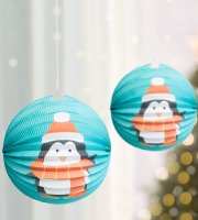 Karácsonyi lampion - Pingvin mintával - 25 cm