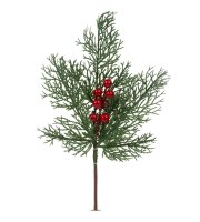 Karácsonyi dekoráció - fenyőág piros bogyóval - 35 cm