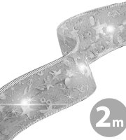 Karácsonyi LED-es szalag - ezüst - 2 m x 5 cm - 2 x AA