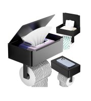 Fekete Loft WC papírtartó polccal és szalvétatartóval