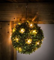 Szolár bukszus - felakasztható - 25 cm - 20 melegfehér LED