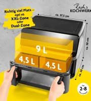 GOURMETMAXX Forrólevegős fritőz/ Airfryer Digitális Vario kétkamrás 9L