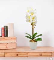 Műnövény dekoráció - orchidea - fehér - 48 cm