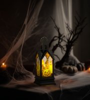 Halloween-i világító dekoráció - tök - sárga LED - 17,5 x 6,3 x 6,3 cm - 3 x LR44