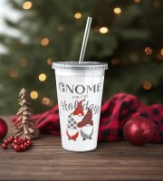 Karácsonyi pohár - szívószállal, tetővel - 473 ml - műanyag