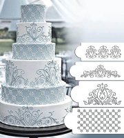 Tortadíszítő sablon, Virág mintás dekoráló stencil (4 db)