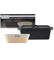 Öntöttvas Kenyérsütő 35*13.5*11 cm, rattan szakajtóval / kelesztőtállal