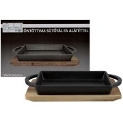 Öntöttvas szögletes sütőtál fa alátéttel