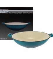 Zománcozott Öntöttvas Wok 37 cm türkizkék