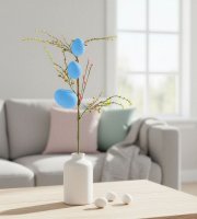 Húsvéti tojásfa ág - csillámos - kék - 40 x 16 cm