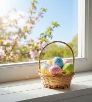 Húsvéti dekoráció - tojások papírfűvel - pasztellszín - 4 x 6 cm - 6 db / csomag