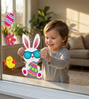 Húsvéti ablak matrica - csillámos nyuszi - 43 x 30 cm