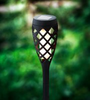 LED-es szolár lámpa - leszúrható - lángeffekt - 12 sárga LED - műanyag - fekete - 60 x 420 mm