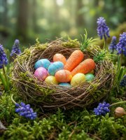 Húsvéti dekoráció - szivacs - csillámos - tojás, répa - 36 db / csomag