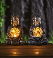 Szolár Buddha - 1 melegfehér LED - műgyanta - 17 x 15 x 26 cm - 2 féle